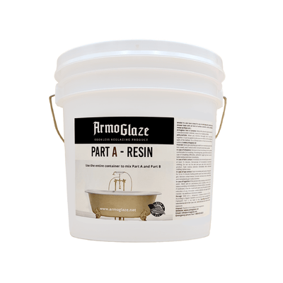 White bucket labeled 'ArmoGlaze Part A - Resin' on a white background
