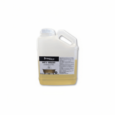 Armoglaze replacement hardener bottle Part B with selectable curing times for bathtub refinishing.
