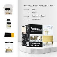 The ArmoGlaze Bathtub Refinishing Kit includes the following components, as shown in the product box.