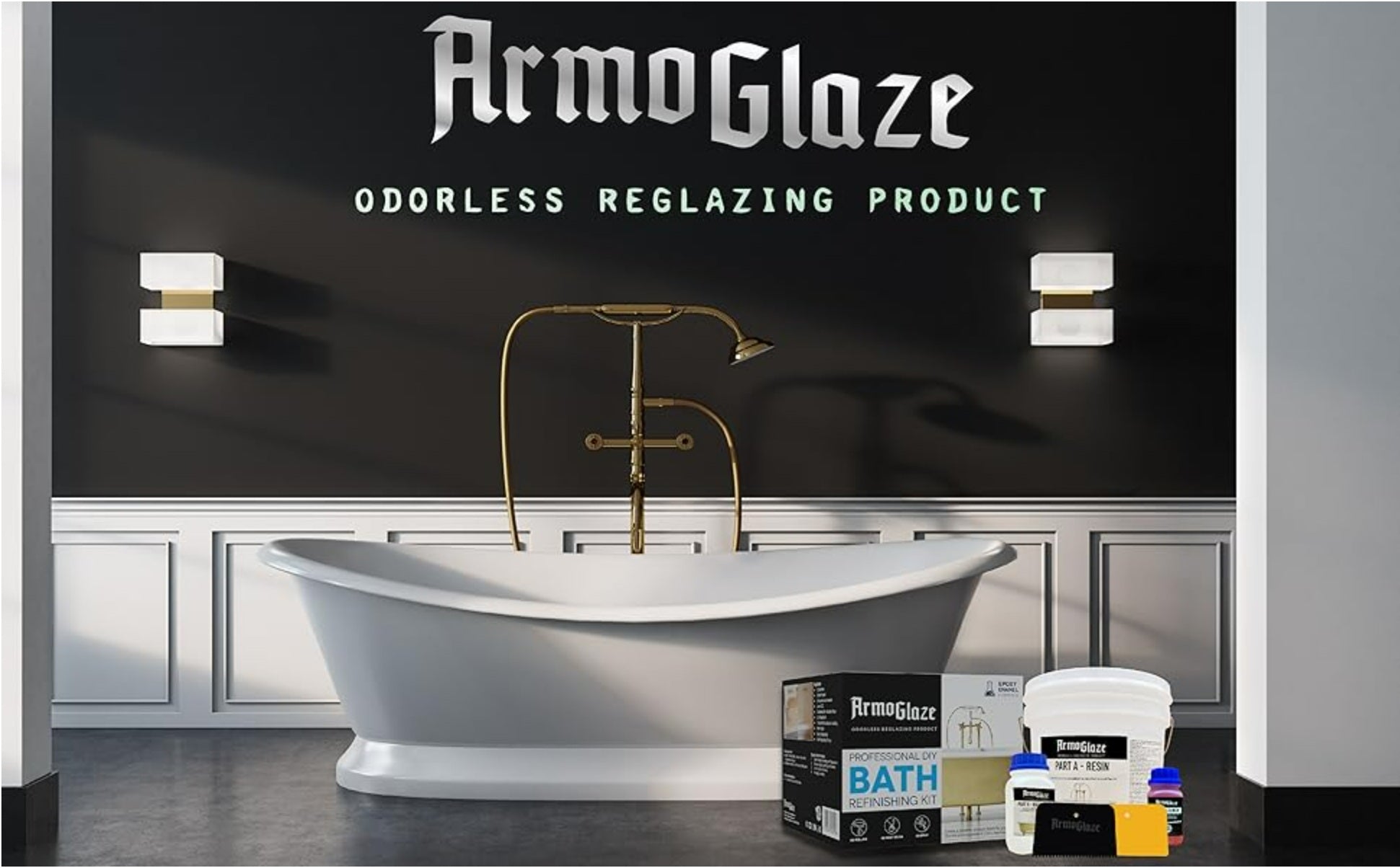 A video unpacking a bathtub refinishing kit, showing all included items, and demonstrating the step-by-step application process.